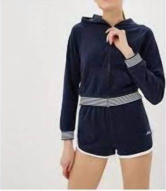 Juicy Couture Micro Terry Striped Rib Hoody Jacket In Navy Blue