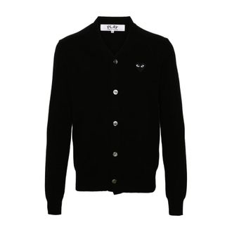 Comme Des Gar&ccedil;ons Heart Patch Wollen Cardigan - Heren - Truien - Zwart - Maat: L Wol