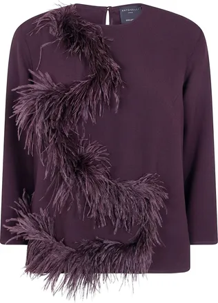 Antonelli Top Feathered Round Neck Mango