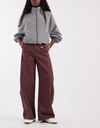 Asos pantaloni barrel con dettaglio pannello laterale in bordeaux-Rosso