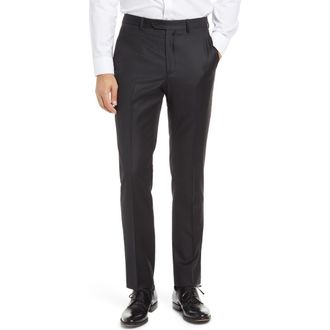 Santorelli Roma Flat Front Loro Piana Wool Serge Dress Pants in Black at Nordstrom Rack, Size 48