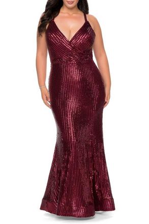 La Femme Sequin Plus Size Dress with Criss Cross Back in Wine at Nordstrom, Size 12W