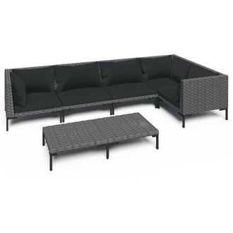 vidaXL 6 Pcs Conj. Garden Lounge Con Cojines De Mimbre Gris Oscuro