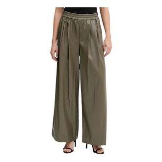 Benetton Wijde broek - Dames - Wijde Broeken - Groen - S - Leer - Broeken