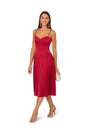 Adrianna Papell Womens Stretch Satin Midi Dress - Red - Size 16 UK