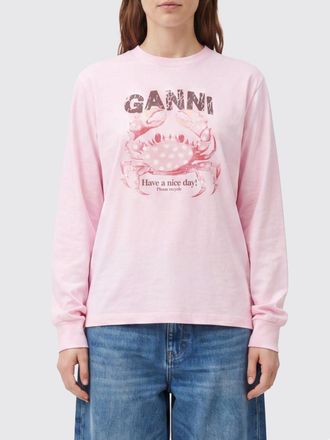 Ganni Felpa girocollo relaxed fit in cotone con logo e spalle cadute