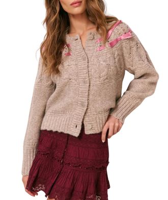 LoveShackFancy Clementian Cardigan In Oatmeal Melange