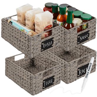 Best Choice Products Set of 4 12in Woven Water Hyacinth Pantry Baskets w/ Chalkboard Label, Chalk Marker