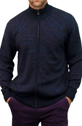 Lords of Harlech Frederick Merino Wool Silk Cashmere Full-Zip Cardigan Sweater in Navy Plum at Nordstrom, Size X-Large