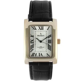Peugeot Vintage Roman Numeral Tank Leather Watch - 43x30MM in Black at Nordstrom
