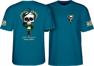 Powell Peralta Mike McGill Skull & Snake T-Shirts, Galapagos Blue 40th Anniversary, Medium