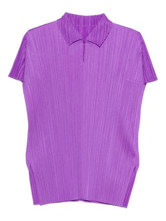Pleats Please Issey Miyake pleated collared polo shirt - Purple