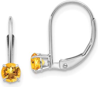 Diamond2Deal 14k White Gold 4mm Round Citrine Drop Earrings