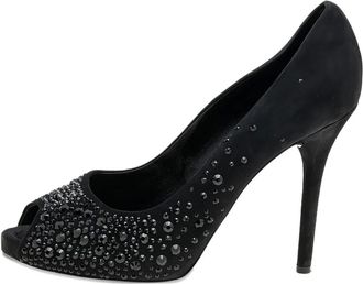 Dolce & Gabbana pre-owned 115mm suede crystal peep toe pumps - women - Leather/Satin/Leather/Suede - 40 - Black