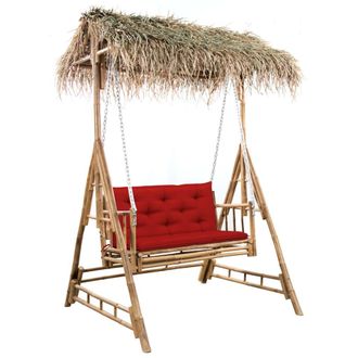 vidaXL Banco Columpio De 2 Plazas Hojas De Palma Y Coj&iacute;n Bamb&uacute; 202 Cm Vidaxl