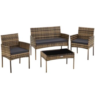 TecTake Rattan Garden Furniture Palese - for 4 people, weather resistant in Natural | Size: 4 Person