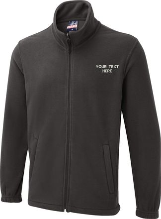 Generic Personalised Embroidered Your Text UX5 Jacket, Full Zip Any Text Name Fleece Jacket XS to 4XL (2XL, Charcoal)