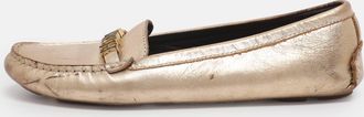 Carolina Herrera Gold Leather Logo Embellished Loafers