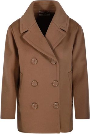 Max Mara Bruine Double-Breasted Jas met Reverskraag - Dames - Mantel - Bruin - S - Wol - Jassen
