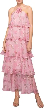 Melloday Floral Tiered Maxi Dress in Pink Floral at Nordstrom, Size X-Small
