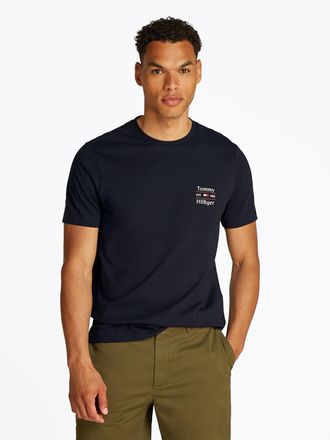 Tommy Hilfiger Rundhalsshirt TOMMY HILFIGER HILFIGER STACK TEE, Herren, Gr. XL, blau (desert sky), Single Jersey, Obermaterial: 100% Baumwolle, Shirts Rundhalsshirt