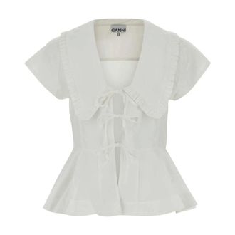 Ganni Blouse in Cotton Poplin - female - Ganni - Blouses - White - S - Blouses & Shirts