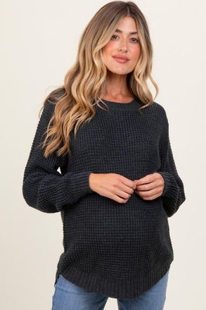 Pinkblush Waffle Knit Rounded Hem Sweater in Charcoal Grey at Nordstrom, Size X-Large