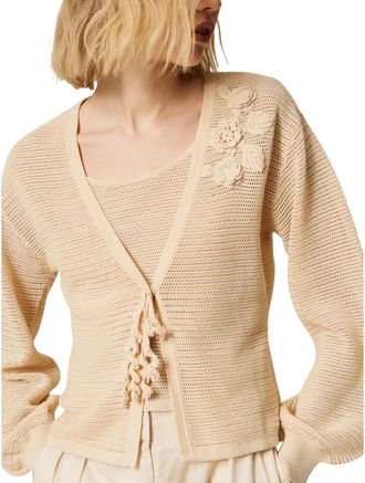 Twinset Cardigan en net gebreide top - Dames - Vesten - Beige - XS - Truien & Vesten