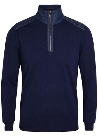 Belstaff Kilmington Quater zip Knit Wool-blend Jumper - Navy - XL