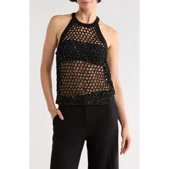 L'agence Parmida Embellished Tank in Black/Black Pearl at Nordstrom Rack, Size Xx-Large