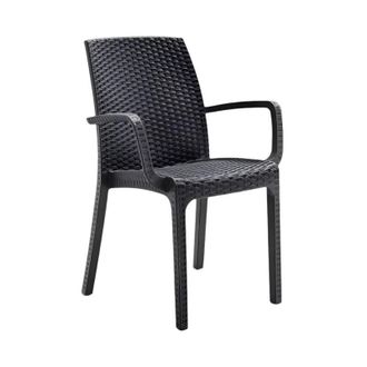Decorspace Sedia in Polipropilene Phoenix con braccioli effetto rattan, adatto per bar e strutture -Antracite / Confezione da 1 Pezzo