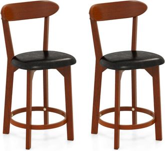 Costway Bar Stool Set of 2 60cm Seat Height Barstools w/ Curved Backrest-Walnut