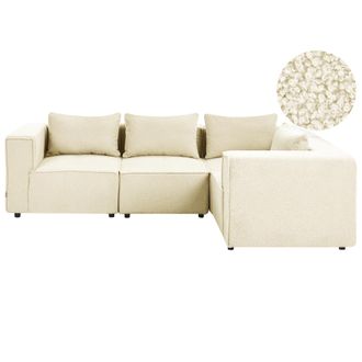 Beliani Sof&aacute; Esquinero Izquierdo Moderno 4 Plazas Modular Tapizado De Boucl&eacute; Blanco Crema Axebo