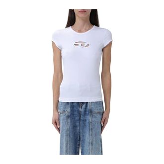 Diesel Tops, Dames, Wit, M, Katoen, Cutout Logo T-Shirt