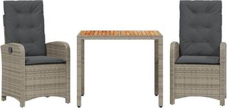 vidaXL Vidaxl - Set Comedor De Jard&iacute;n 3 Piezas Con Cojines Rat&aacute;n Sint&eacute;tico Gris