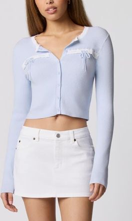 Florence By Mills Baby Bow Rib Knit Button Front Crop Cardigan in Halogen Blue at Nordstrom, Size Xx-Large