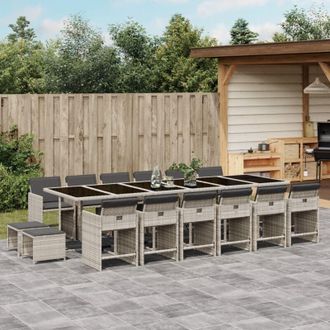 vidaXL Set Comedor Jard&iacute;n Y Cojines 17 Pzas Rat&aacute;n Sint&eacute;tico Gris Claro Vidaxl