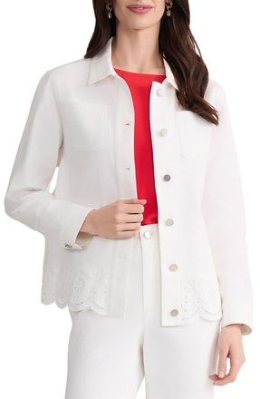 Jones New York Eyelet Embroidered Trim Shirt Jacket in Soft White at Nordstrom, Size X-Large