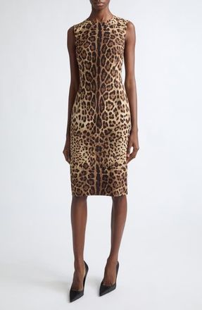 Dolce & Gabbana Leopard Print Stretch Silk Charmeuse Shift Dress in Leo New at Nordstrom, Size 46