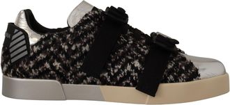 Dolce & Gabbana Mens Tweed Buckle Sneakers Casual Style - Black Wool - Size EU 44