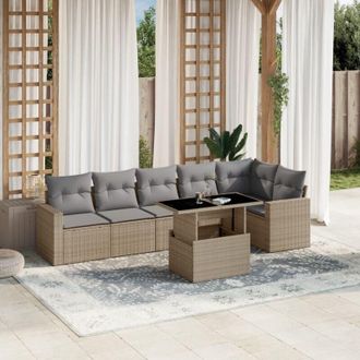 vidaXL Vidaxl - Set Sof&aacute;s De Jard&iacute;n 7 Piezas Y Cojines Rat&aacute;n Sint&eacute;tico Beige