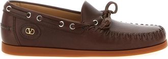 Valentino Garavani Palm Avenue Buffalo Leather Boat Shoe - Heren - Bootschoenen - Bruin - 42 EU - Leer - Schoenen