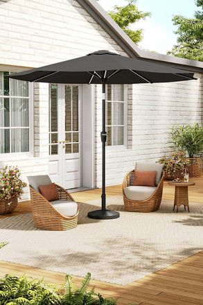 Living and Home Large Solar Powered LED Patio Umbrella for Outdoor Garden Patio with Base in Dark Grey