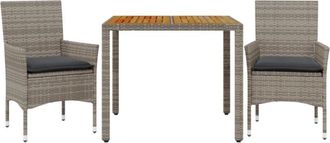 vidaXL Set De Comedor Jard&iacute;n 3 Pzas Con Cojines Rat&aacute;n Pe Acacia Gris Vidaxl