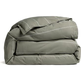 Parachute Percale Duvet Cover in Moss Stripe at Nordstrom, Size King
