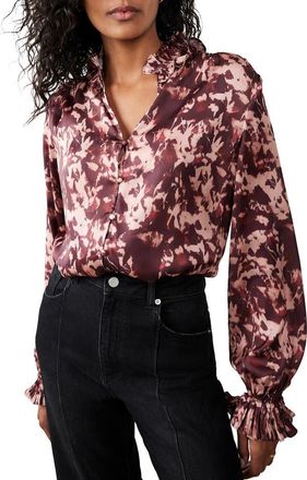 Mint Velvet Printed Satin Blouse in Burgundy at Nordstrom, Size Medium