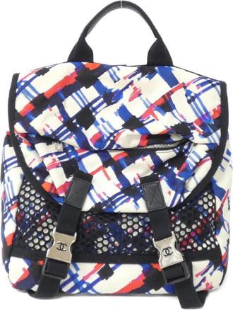 Chanel Blue Red Color White Nylon Backpack (Pre-Owned)
