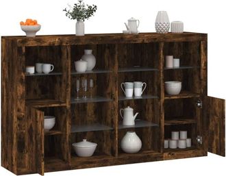 vidaXL Vidaxl - Aparador Con Luz Led 3 Pzas Madera De Ingenier&iacute;a Roble Ahumado