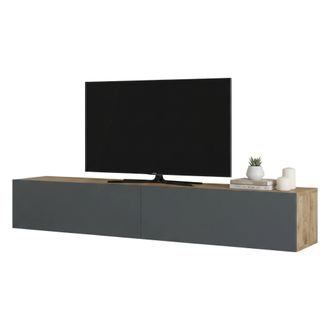 Dmora Dmora - Mueble De Televisi&oacute;n Dpirche, Aparador De Sal&oacute;n, Mueble Bajo Para Tv, Base De Pared Equipada, 180x32h30 Cm, Roble Y Antracita