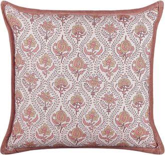 Beliani Beliani - Coj&iacute;n De Algod&oacute;n Rojo Claro Blanco Crema 45 X 45 Cm Patr&oacute;n Floral Flecos Picea